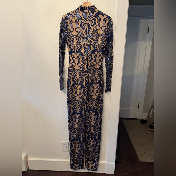 Elegant Blue and Tan Lace Dress- worn once - Picture 3 of 3